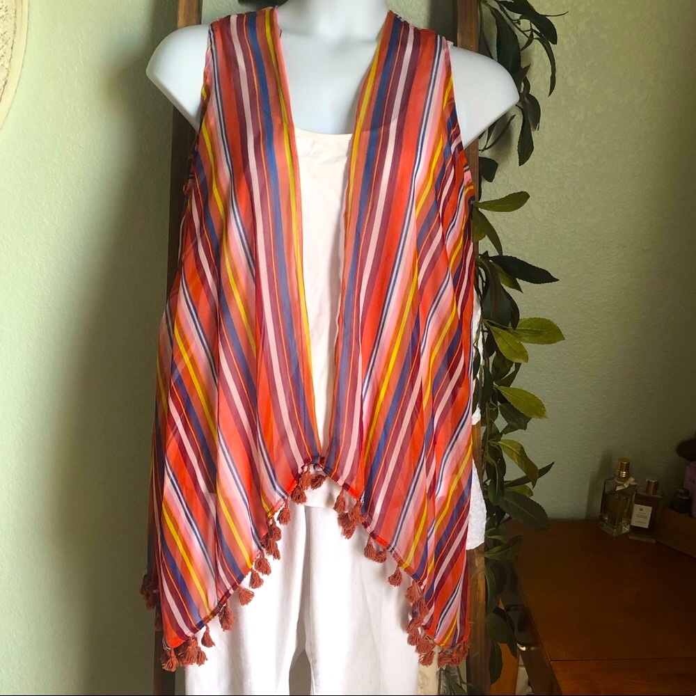 Venus Striped Sleeveless Kimono w/ Tassels